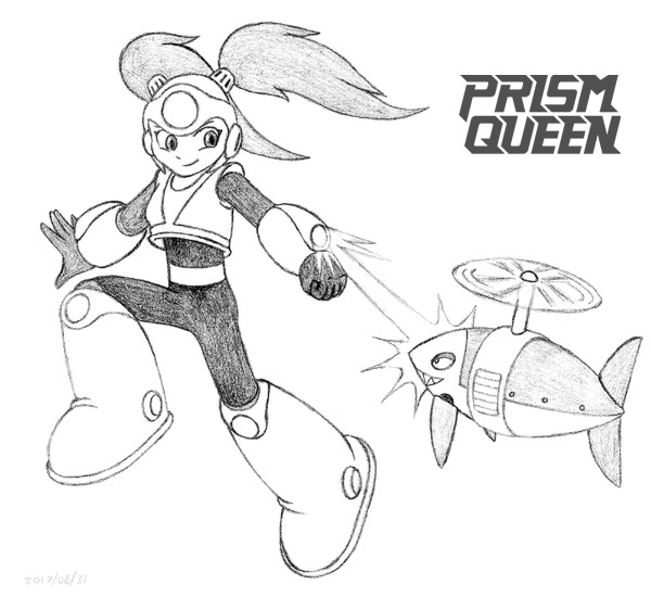 Prism Queen Leaping and Shooting at Shark Enemy